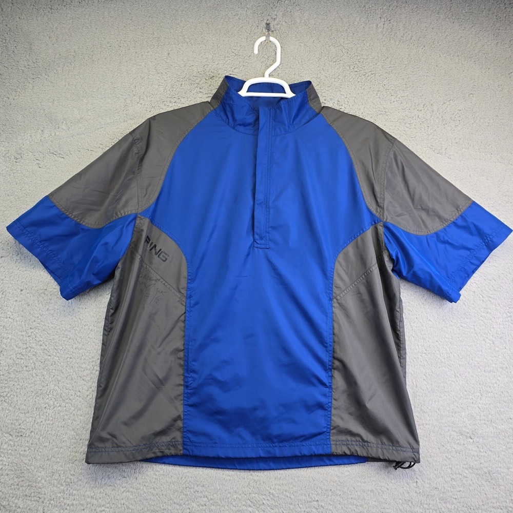 PING Windshirt‎ Jacket Mens L Blue Gray 1/2 Zip Performance Wicking Auotgraph